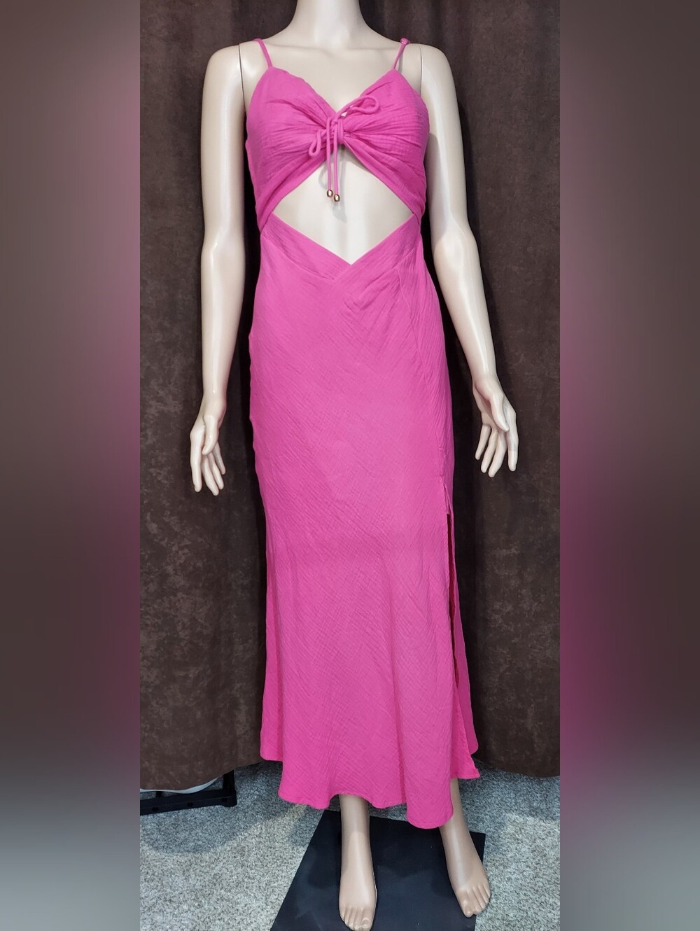 Hot Pink Halter Cutout Maxi Dress